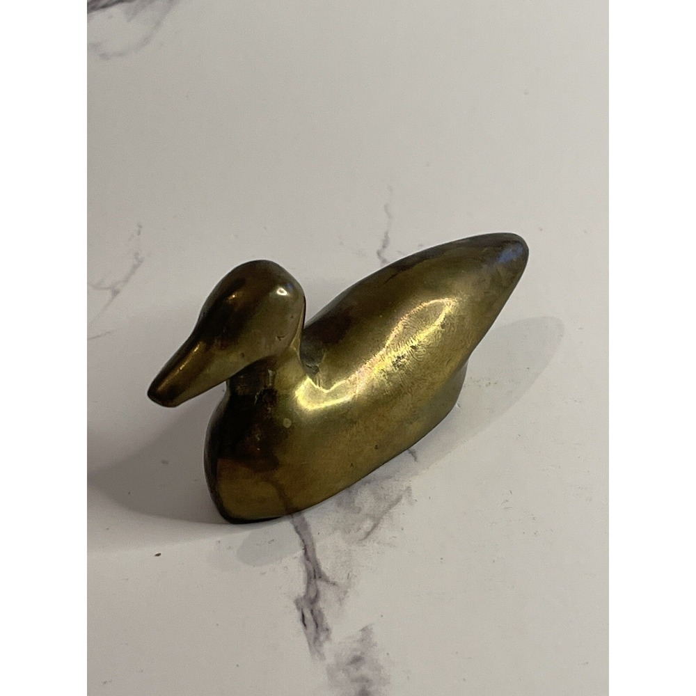Small Brass Duck Paperweight Bird Figurine Approx. 3" Long 1.5" Tall Vintage MCM
